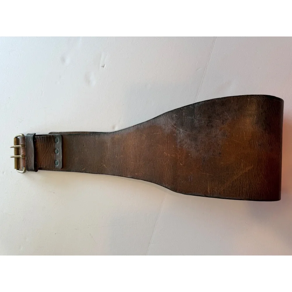 Vintage Brown Leather Weightlifting‎ Belt Double Prong Powerlifting Bodybuilding